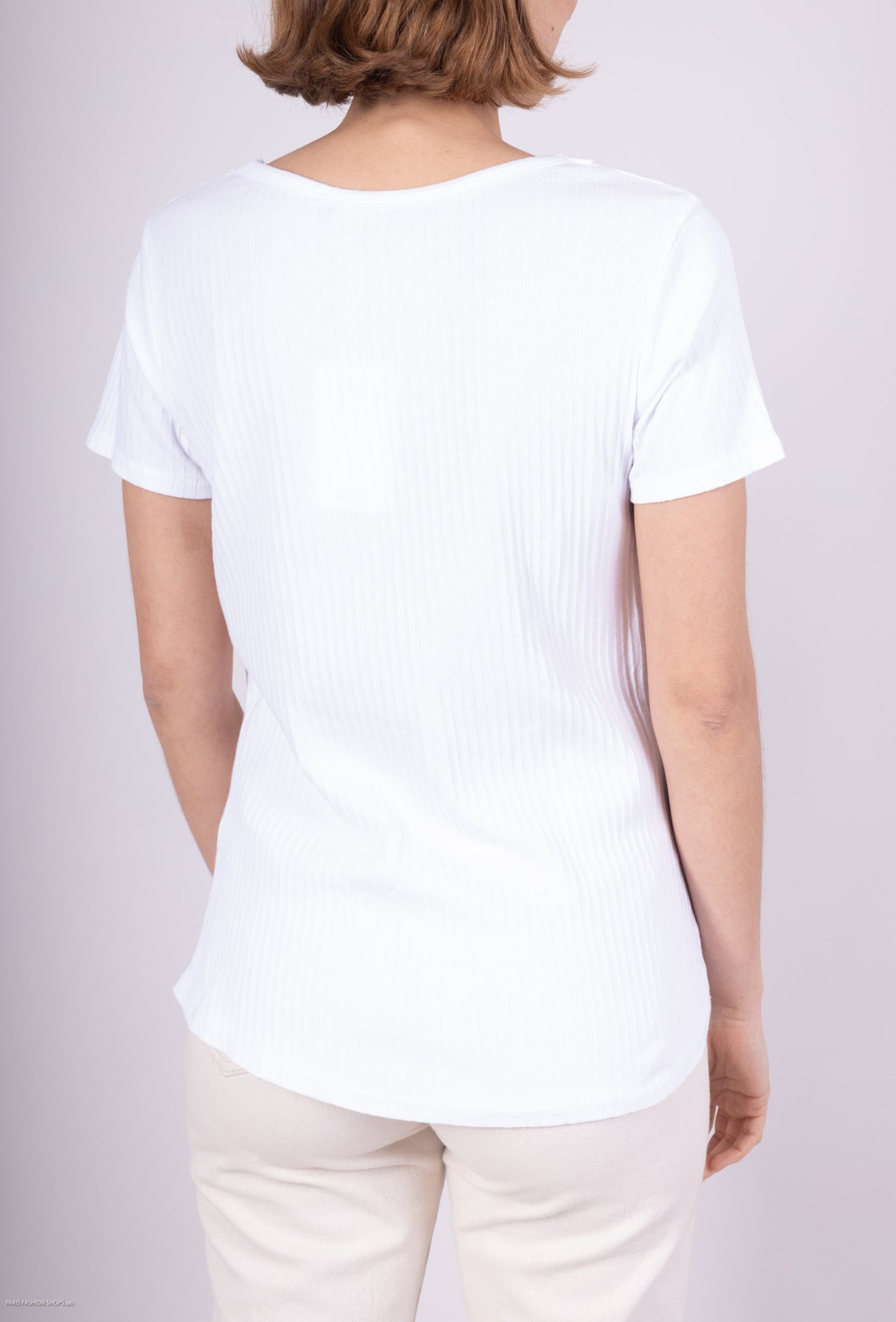 T-Shirt Coton Col V Plissé