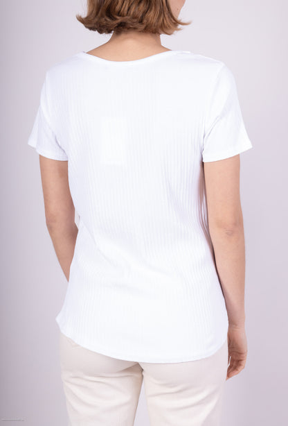 T-Shirt Coton Col V Plissé