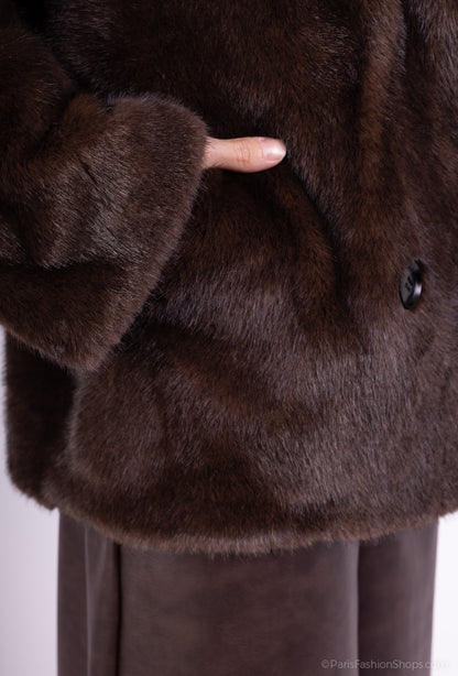 Manteau Fausse Fourrure Col Tailleur Boutonnage Double