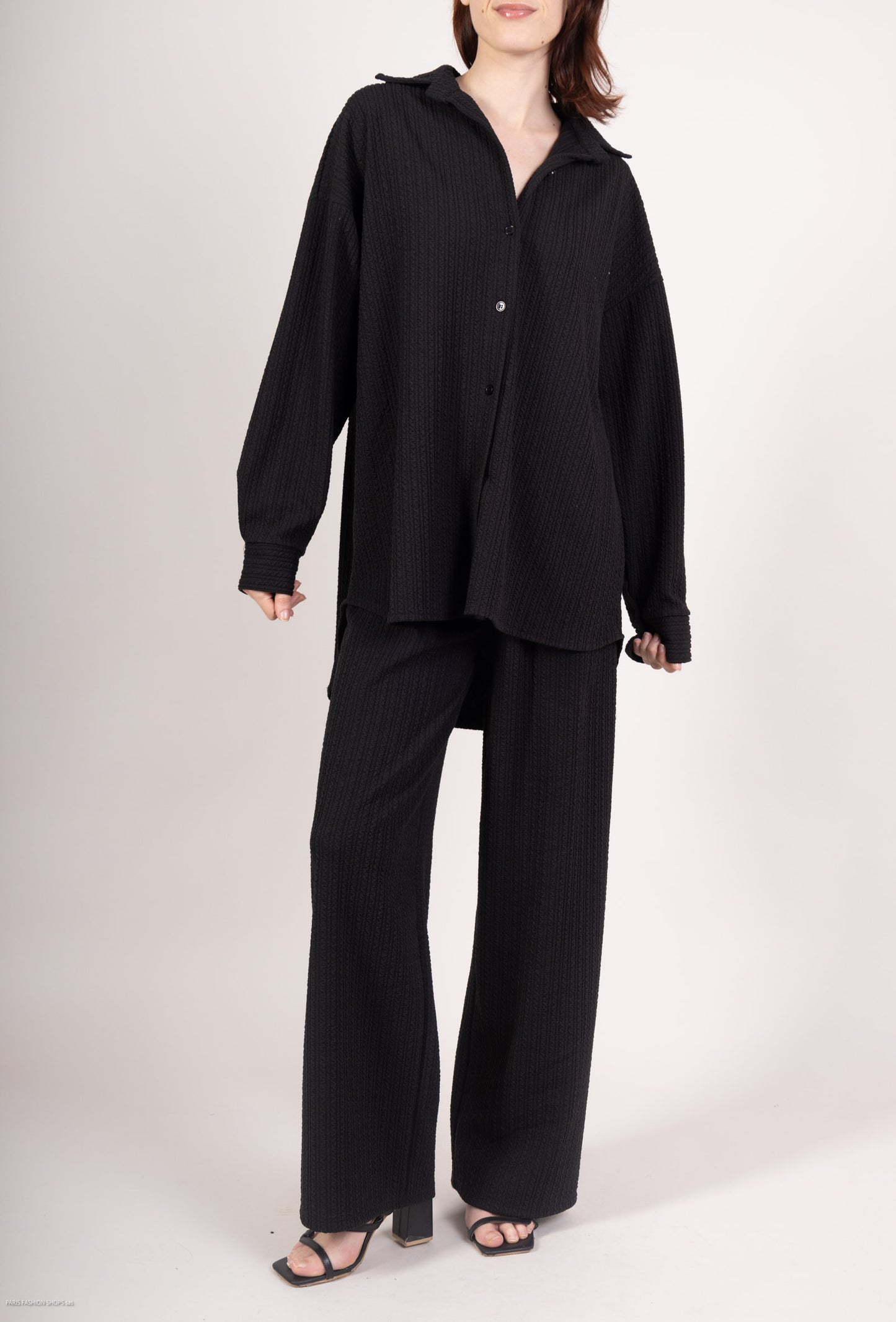 Ensemble Chemisier & Pantalon Large Confort Effet Relief