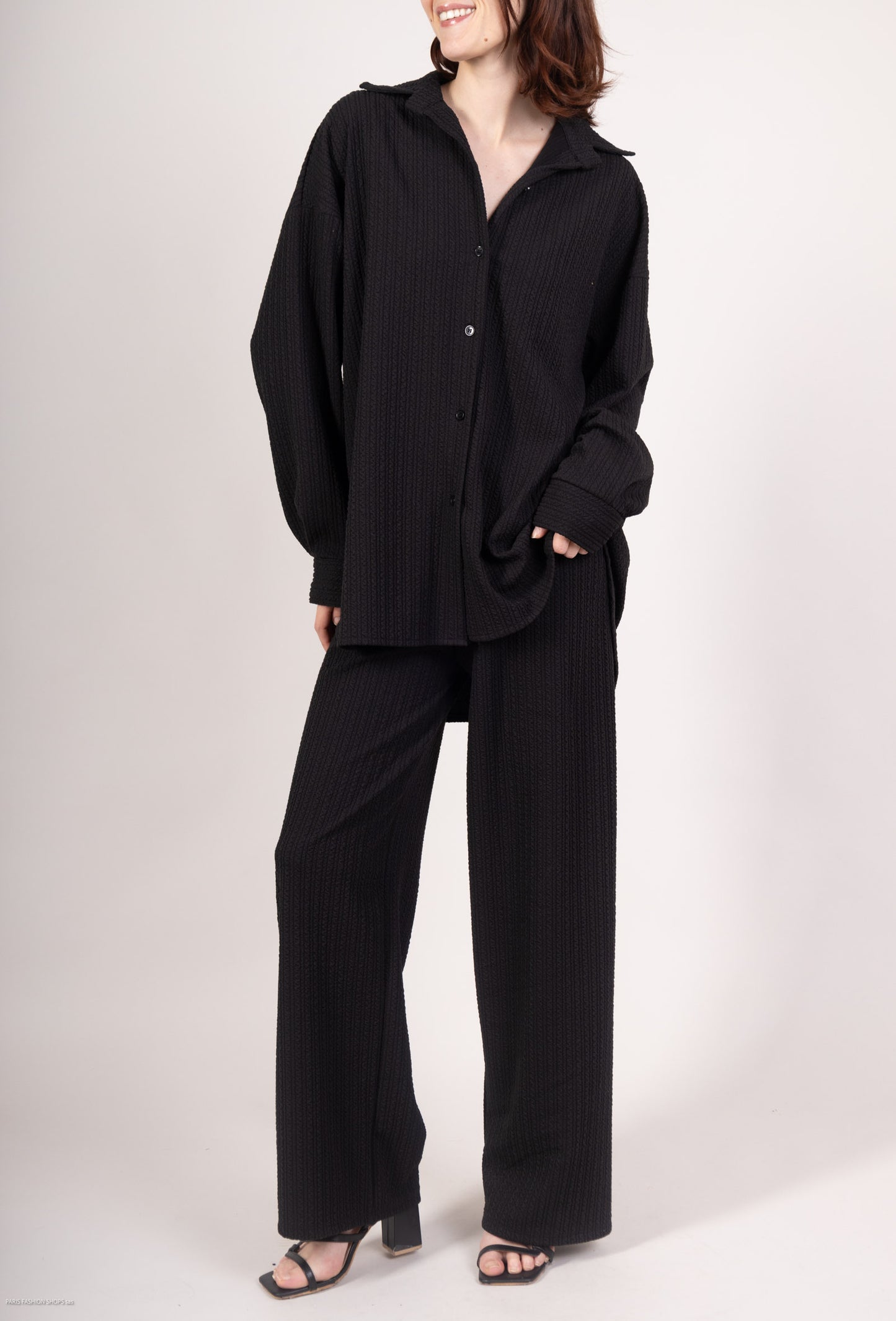 Ensemble Chemisier & Pantalon Large Confort Effet Relief