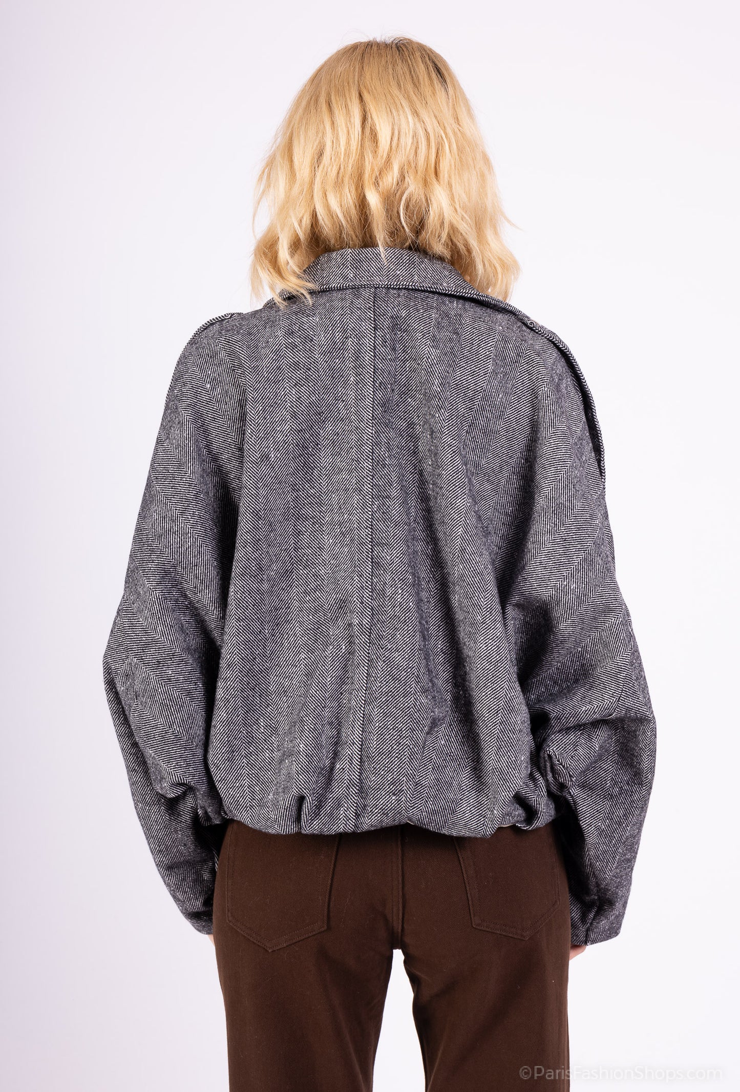 Veste Chauve-Souris Coupe Ballon Rayé Col Chemise Épaulette