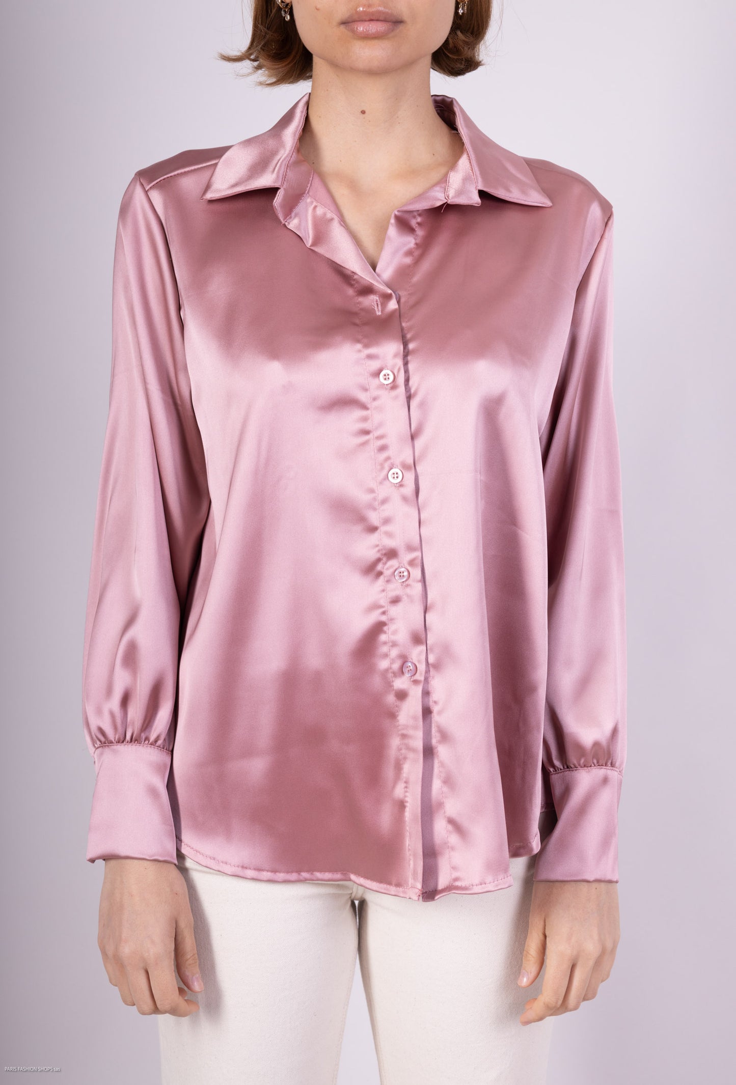 Chemise Coupe Droite Simple Manche Boutonnée Satin