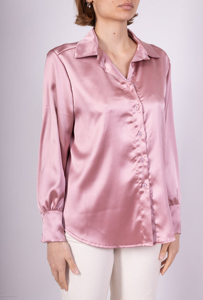 Chemise Coupe Droite Simple Manche Boutonnée Satin