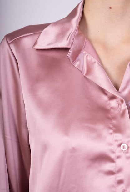 Chemise Coupe Droite Simple Manche Boutonnée Satin