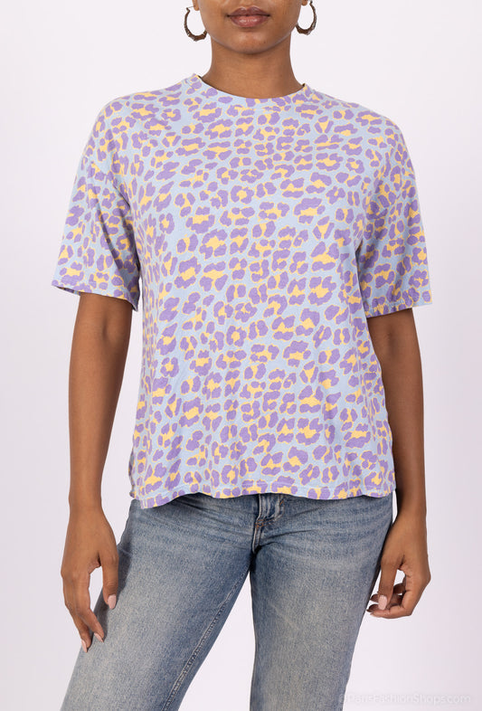 T-Shirt Manche Courte Col Rond Motif Léopard 100% Coton