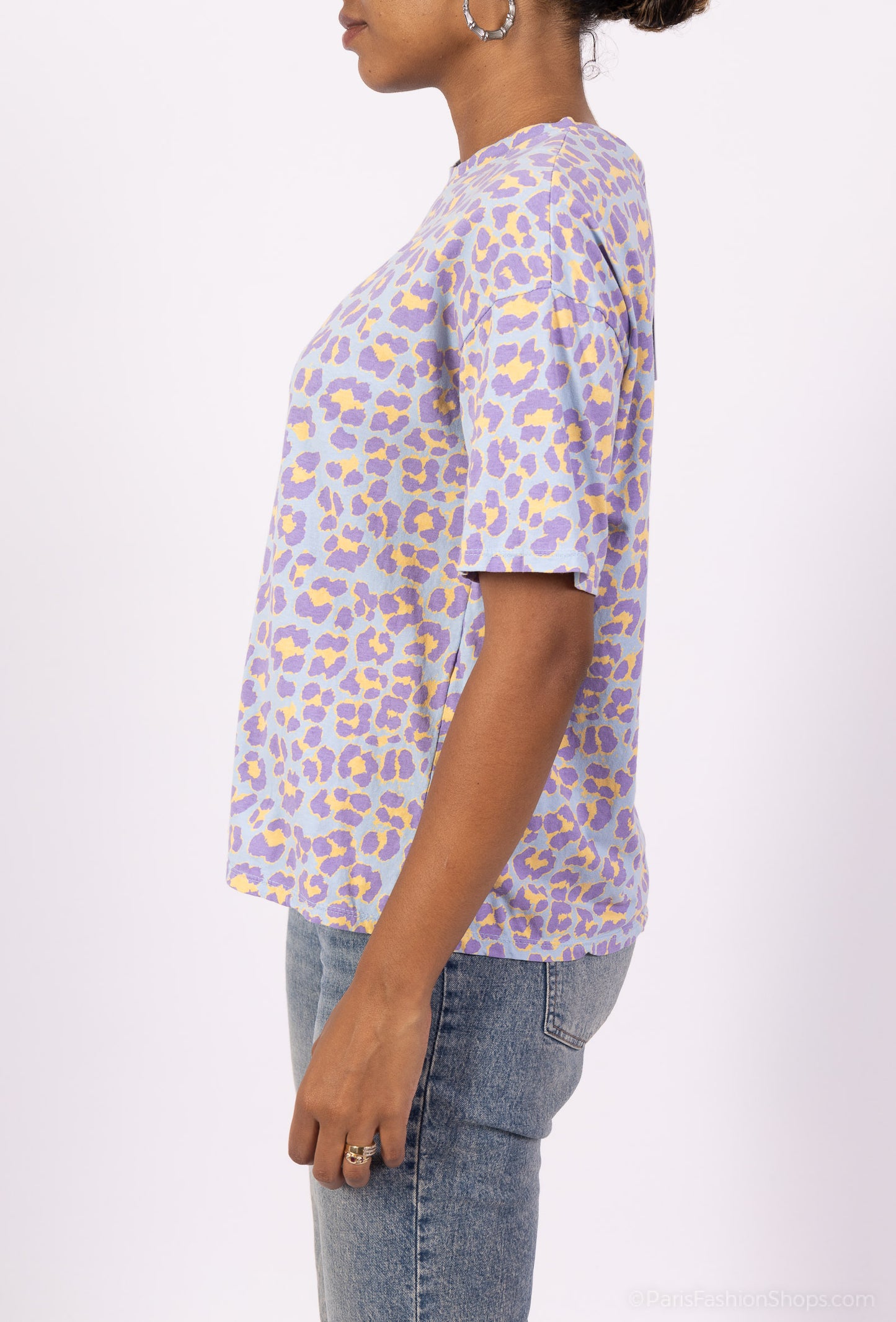 T-Shirt Manche Courte Col Rond Motif Léopard 100% Coton