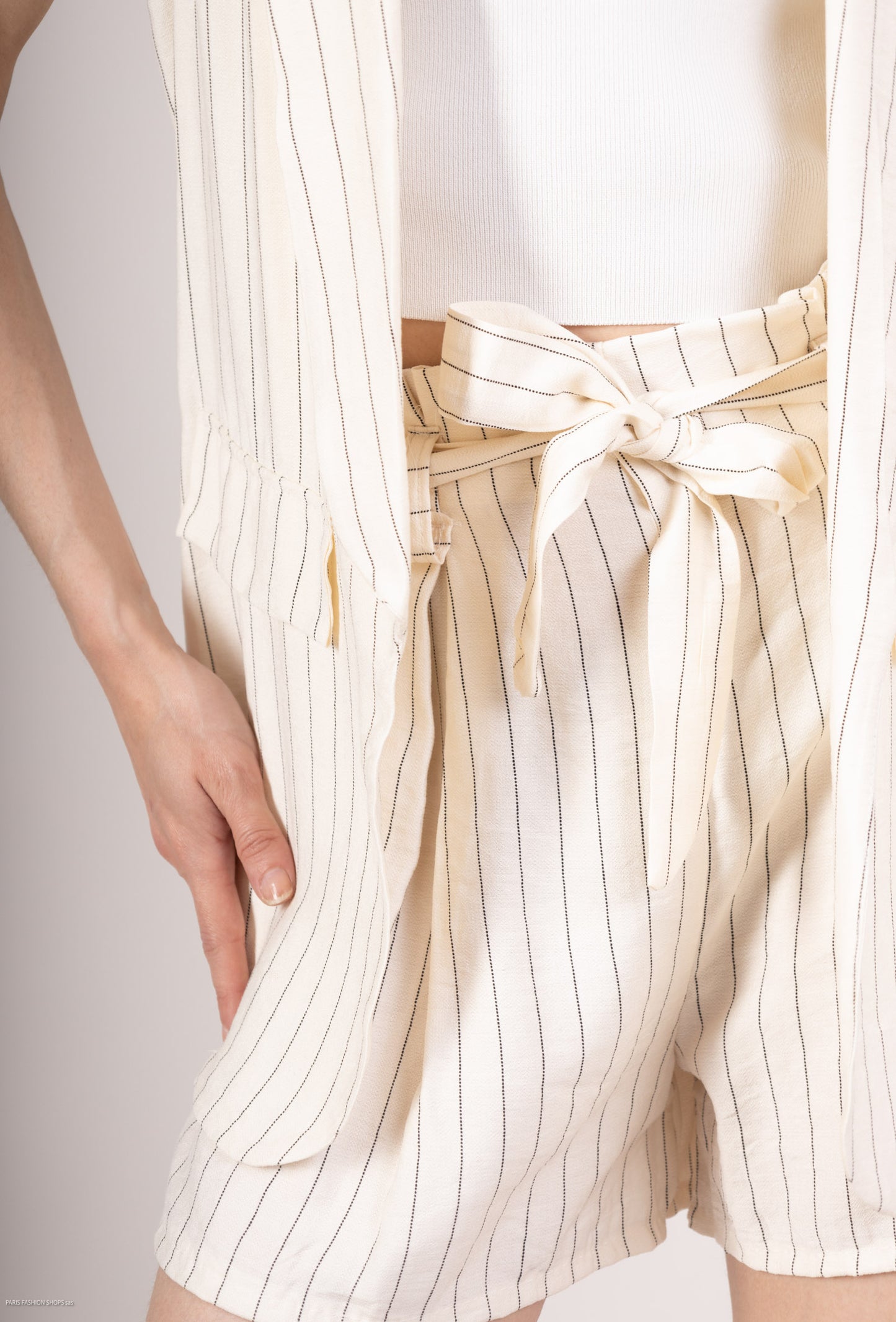 Ensemble Gilet & Short Rayures Viscose et Nylon