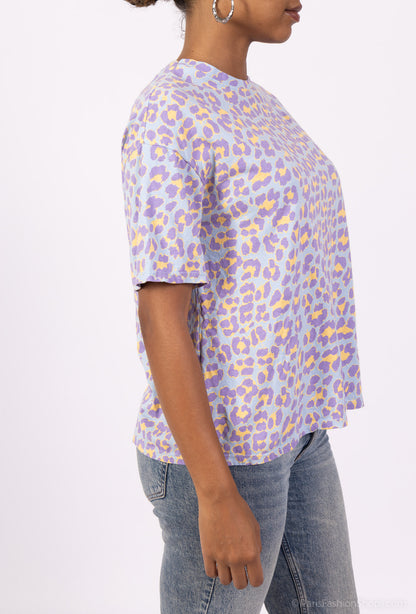 T-Shirt Manche Courte Col Rond Motif Léopard 100% Coton