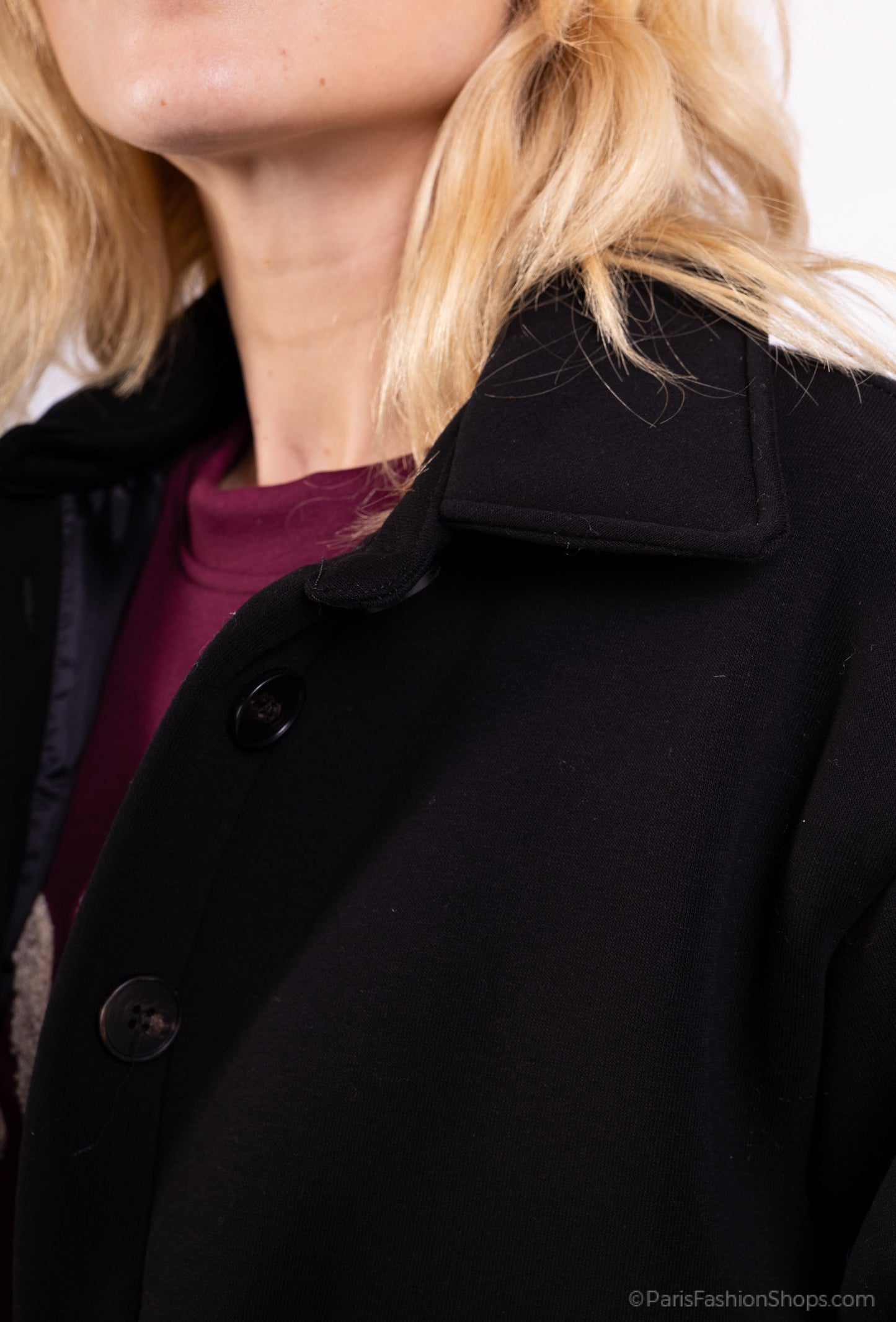 Veste Coupe Ballon Cropped Col Chemise Boutonné 65% Coton