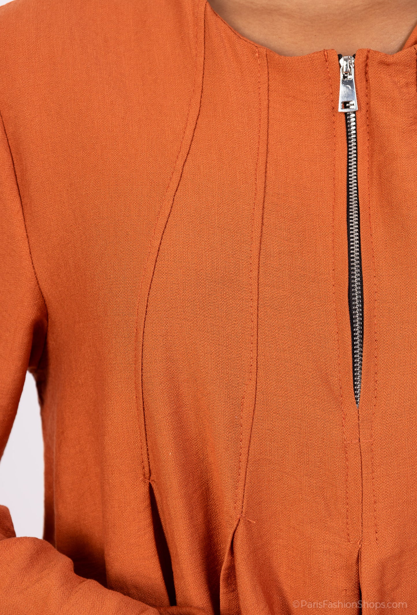 Ensemble Top & Pantalon Col Zippé Plissé En Viscose Nylon