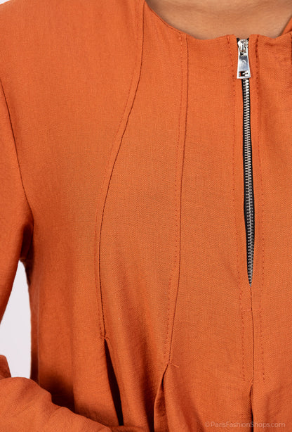 Ensemble Top & Pantalon Col Zippé Plissé En Viscose Nylon