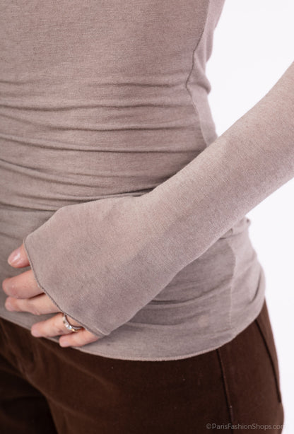 T-Shirt Léger Manche Longue Col Rond 15% Cachemire