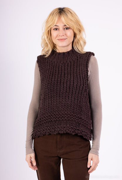 Gilet Tricoté Torsadé Maille Large Évasé