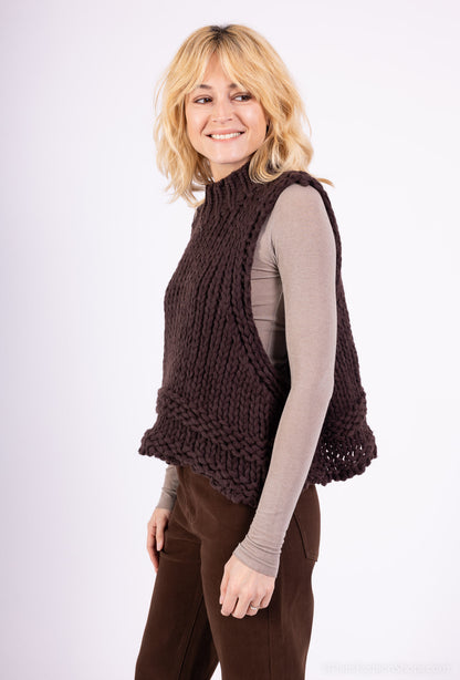 Gilet Tricoté Torsadé Maille Large Évasé