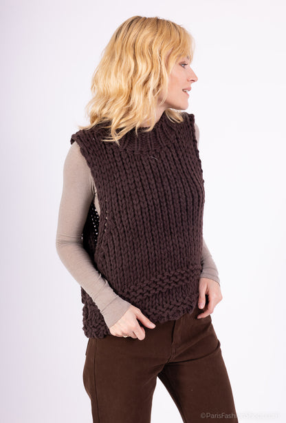 Gilet Tricoté Torsadé Maille Large Évasé