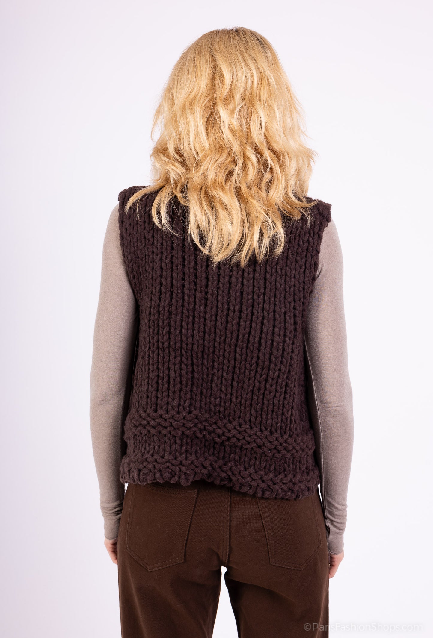 Gilet Tricoté Torsadé Maille Large Évasé