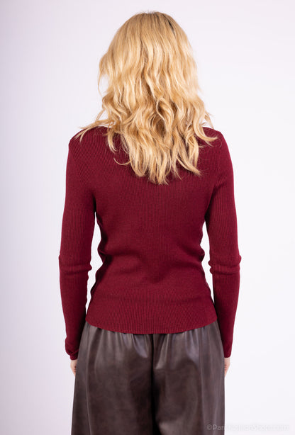 Pull Léger Côtelé Effet Superposé Bicolore Col Fendu