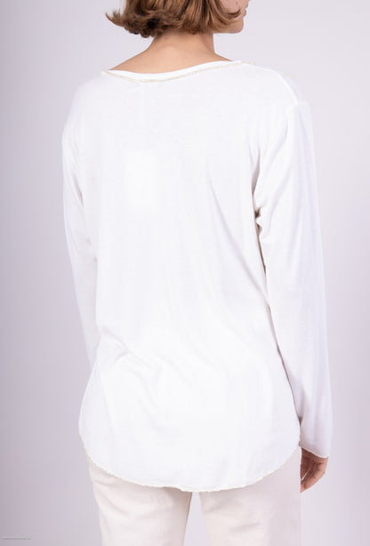 T-Shirt Col V Manches Longue Fil d'Or Asymétrique