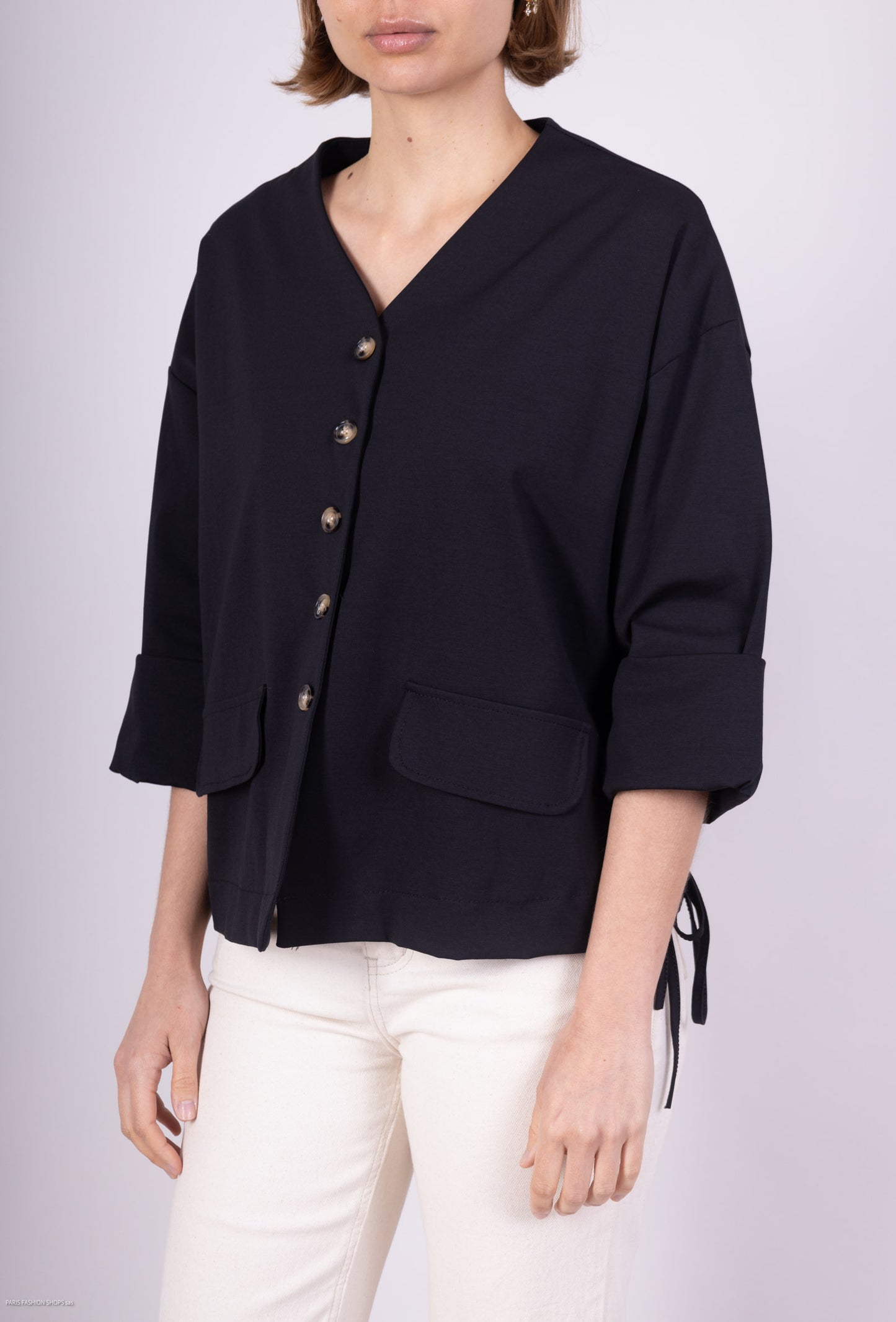Gilet Col V Taille Cordon De Serrage Poches