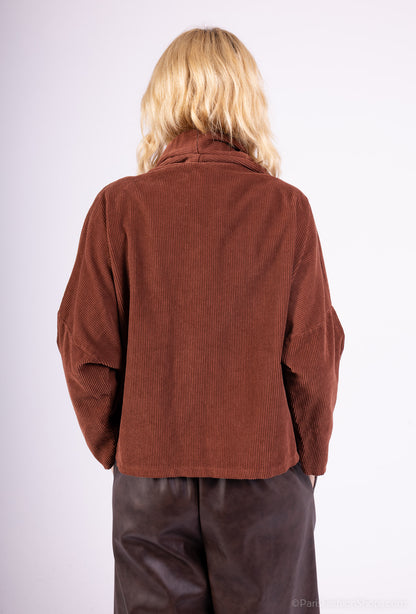 Sweat Velours Côtelé Col Bénitier Asymétrique Zip 100% Coton