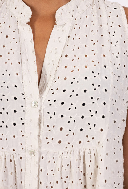 Robe Boutonnée Brodé Ajouré Motif Fleuri 100% Coton