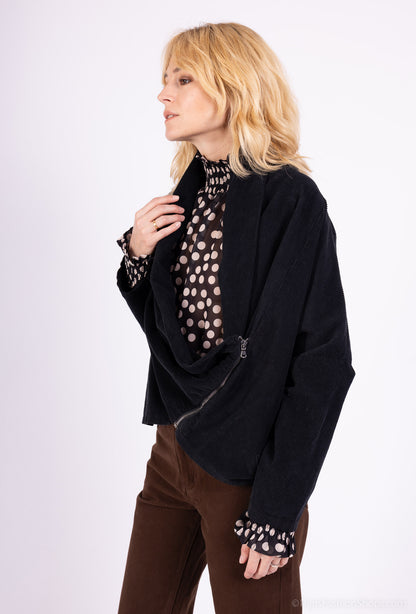 Sweat Velours Côtelé Col Bénitier Asymétrique Zip 100% Coton