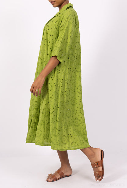 Robe Chemise Ajouré Broderie Anglaise Manche 3/4 100% Coton