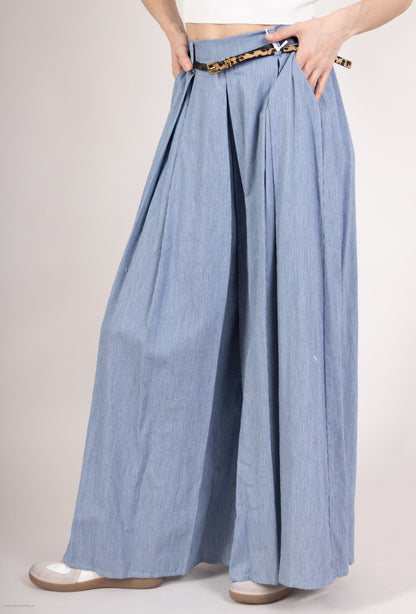 Pantalon Jupe Rayures Taille Élastique Avec Ceinture Léopard