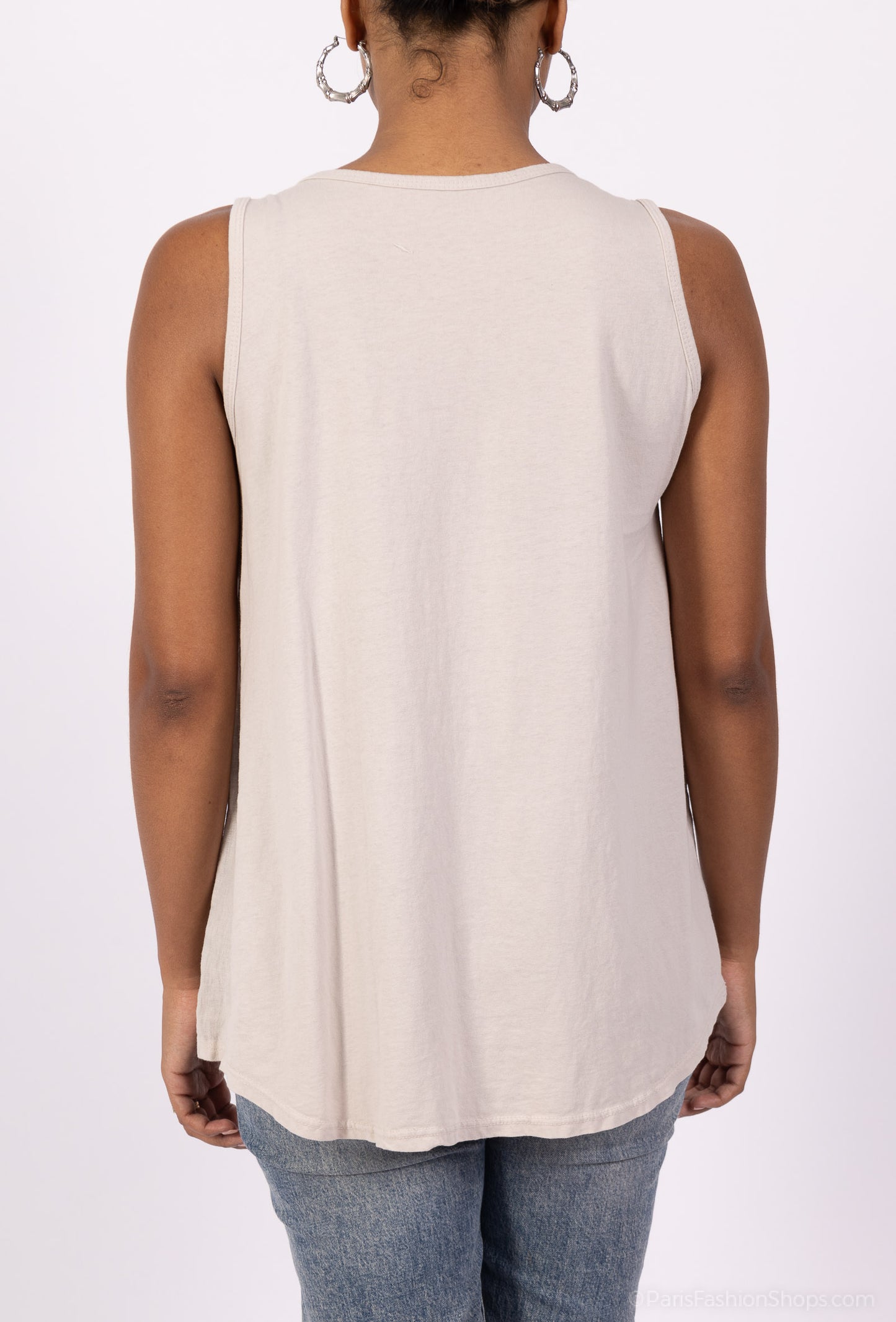 Débardeur Col V à Boutons Bi-Matière 50% Lin 50% Coton