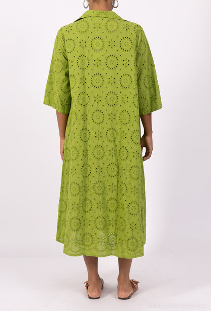 Robe Chemise Ajouré Broderie Anglaise Manche 3/4 100% Coton