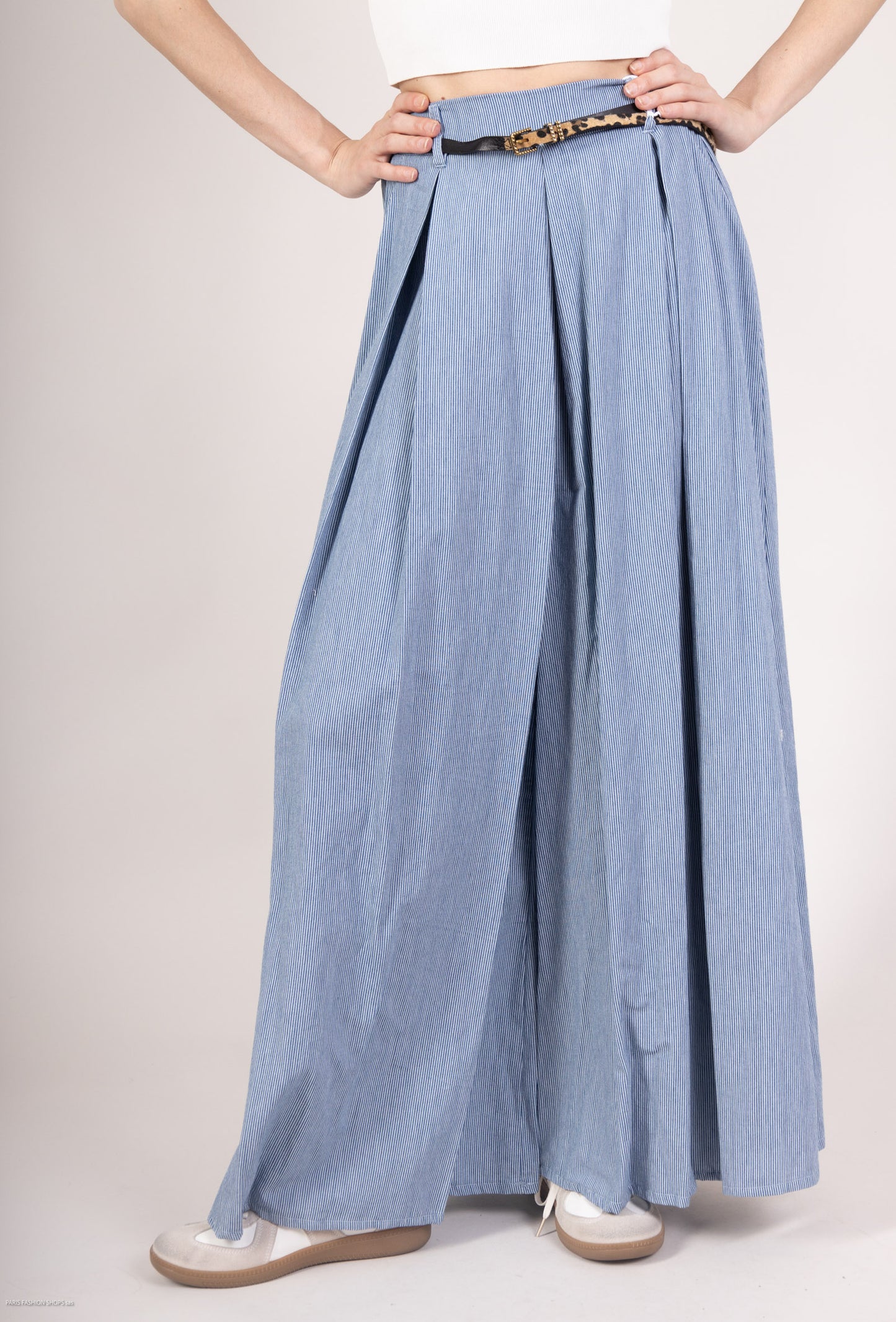 Pantalon Jupe Rayures Taille Élastique Avec Ceinture Léopard