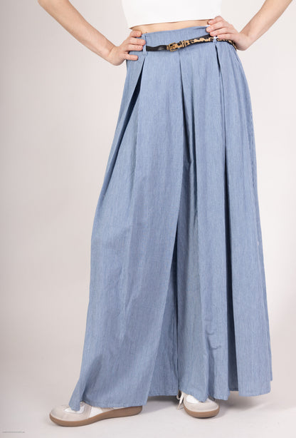 Pantalon Jupe Rayures Taille Élastique Avec Ceinture Léopard