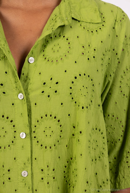 Robe Chemise Ajouré Broderie Anglaise Manche 3/4 100% Coton