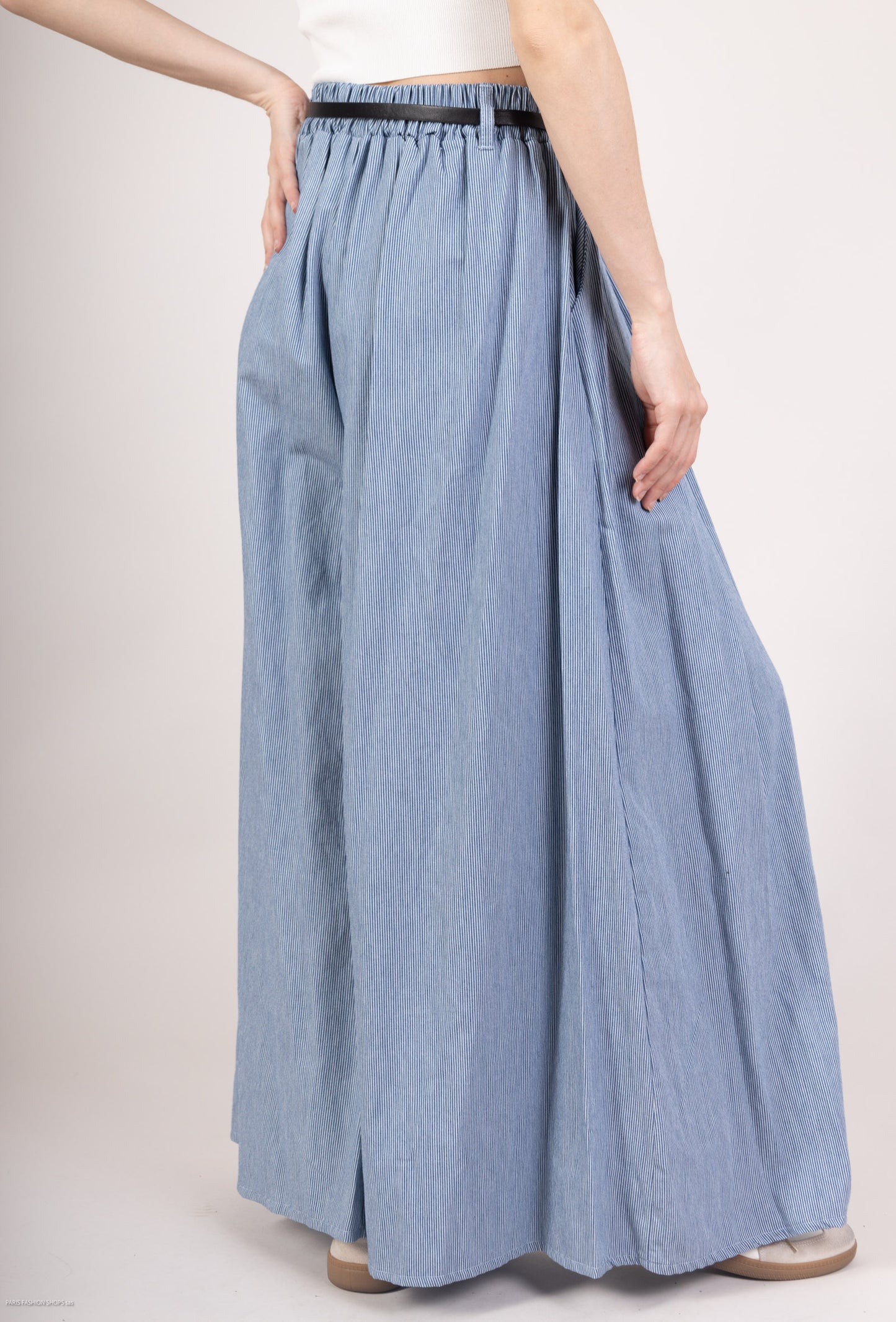 Pantalon Jupe Rayures Taille Élastique Avec Ceinture Léopard