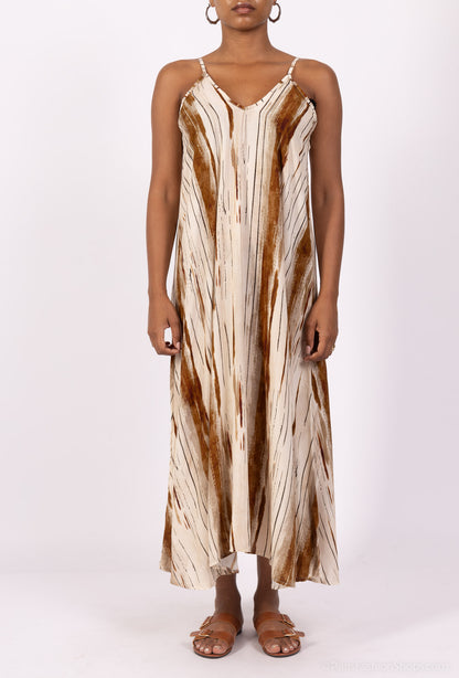 Robe Bretelles Fines Motif Coup De Pinceau 100% Viscose