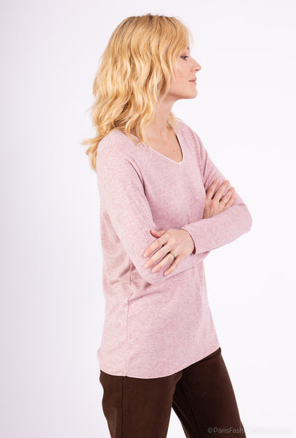 T-Shirt Confort Manche Longue Col V 30% Laine 30% Angora