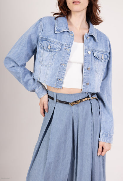 Veste Jean Manche Longue Cropped Coton/Élasthanne Taillé