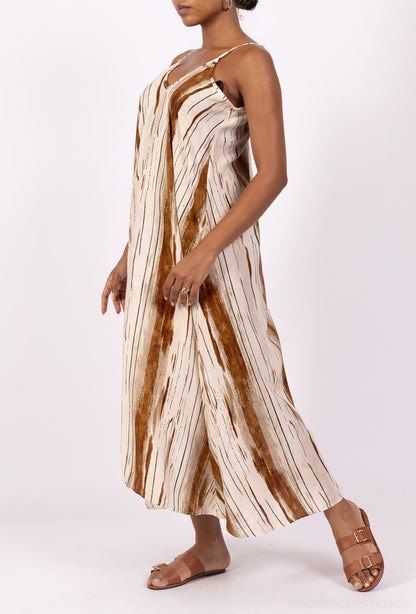 Robe Bretelles Fines Motif Coup De Pinceau 100% Viscose