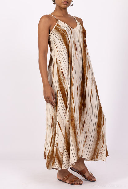 Robe Bretelles Fines Motif Coup De Pinceau 100% Viscose