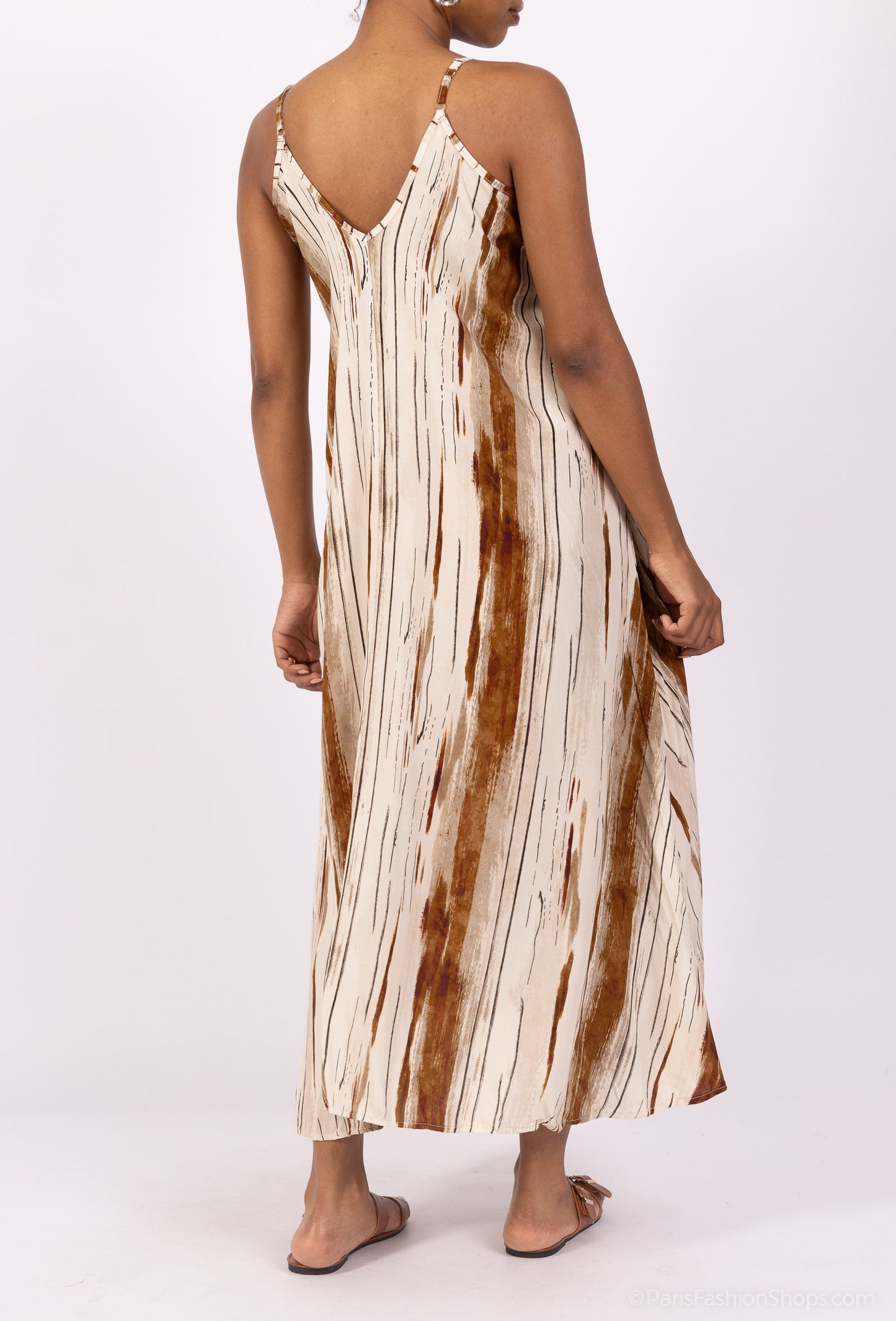 Robe Bretelles Fines Motif Coup De Pinceau 100% Viscose