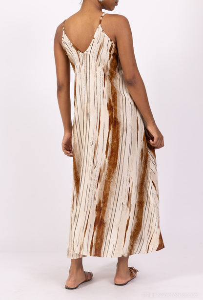 Robe Bretelles Fines Motif Coup De Pinceau 100% Viscose