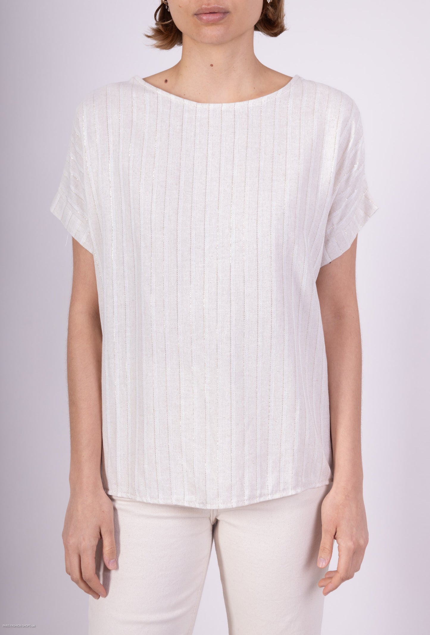 T-Shirt Manche Courte Rayures Or Dos Boutonné