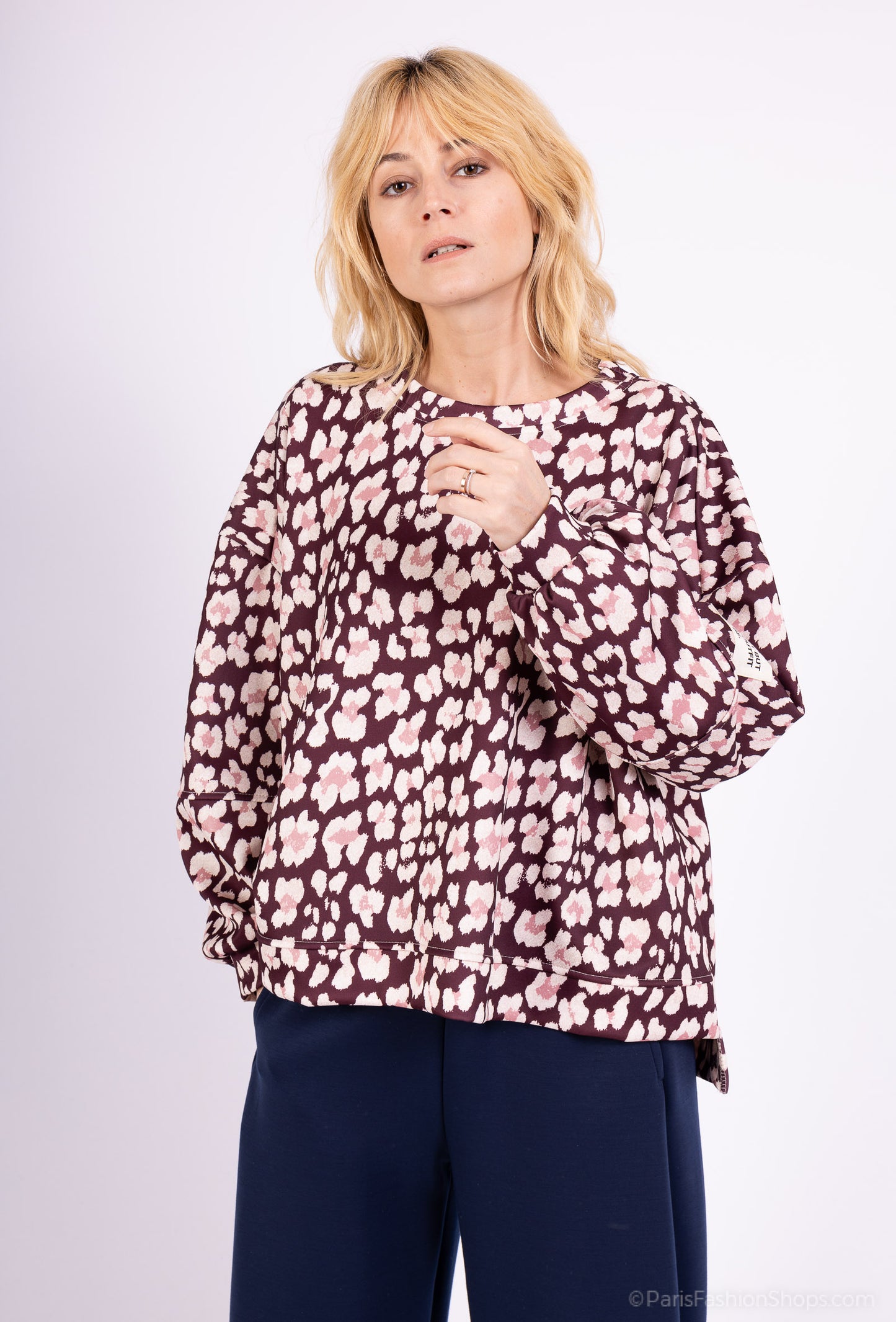 Sweat Large Stretch Col Rond Confort Motif Fleuri