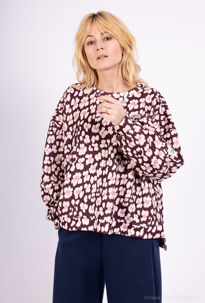 Sweat Large Stretch Col Rond Confort Motif Fleuri