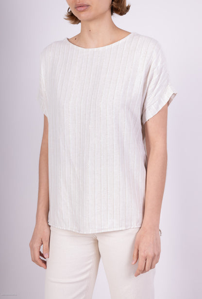 T-Shirt Manche Courte Rayures Or Dos Boutonné