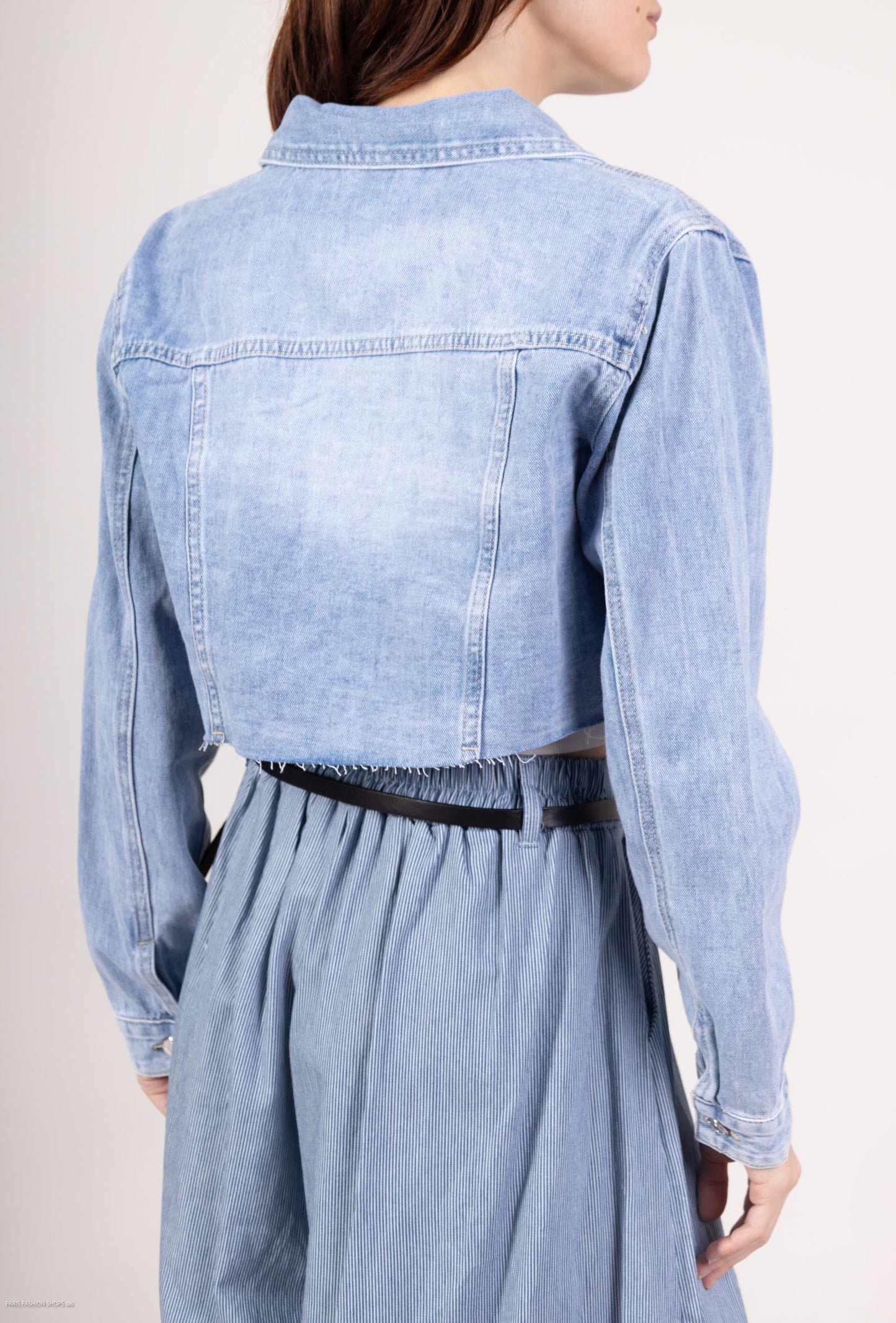 Veste Jean Manche Longue Cropped Coton/Élasthanne Taillé