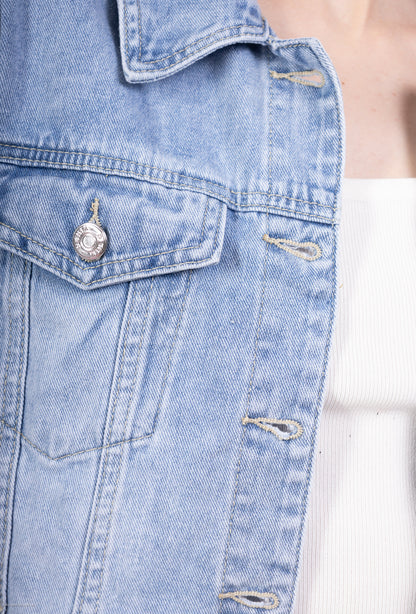Veste Jean Manche Longue Cropped Coton/Élasthanne Taillé