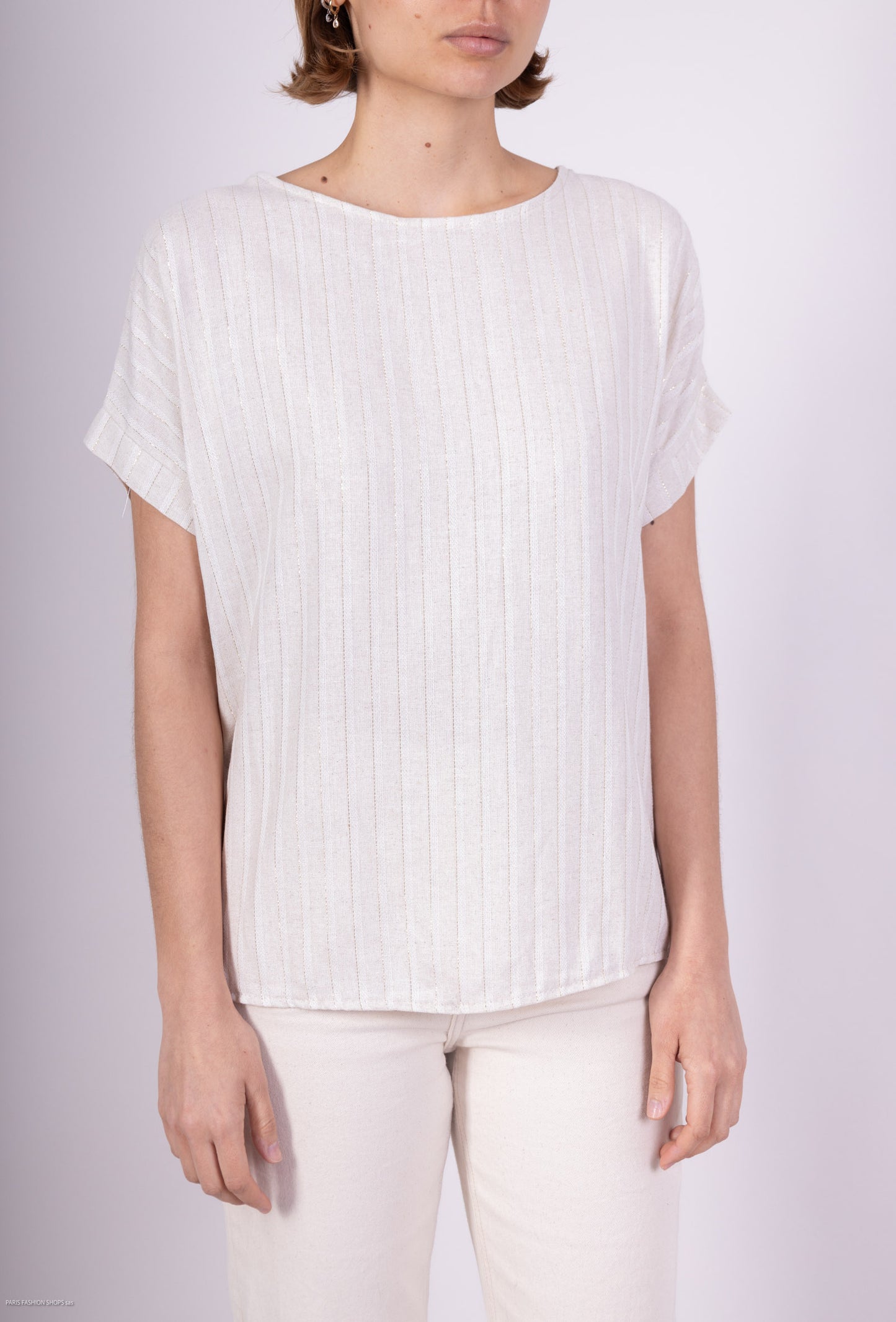 T-Shirt Manche Courte Rayures Or Dos Boutonné
