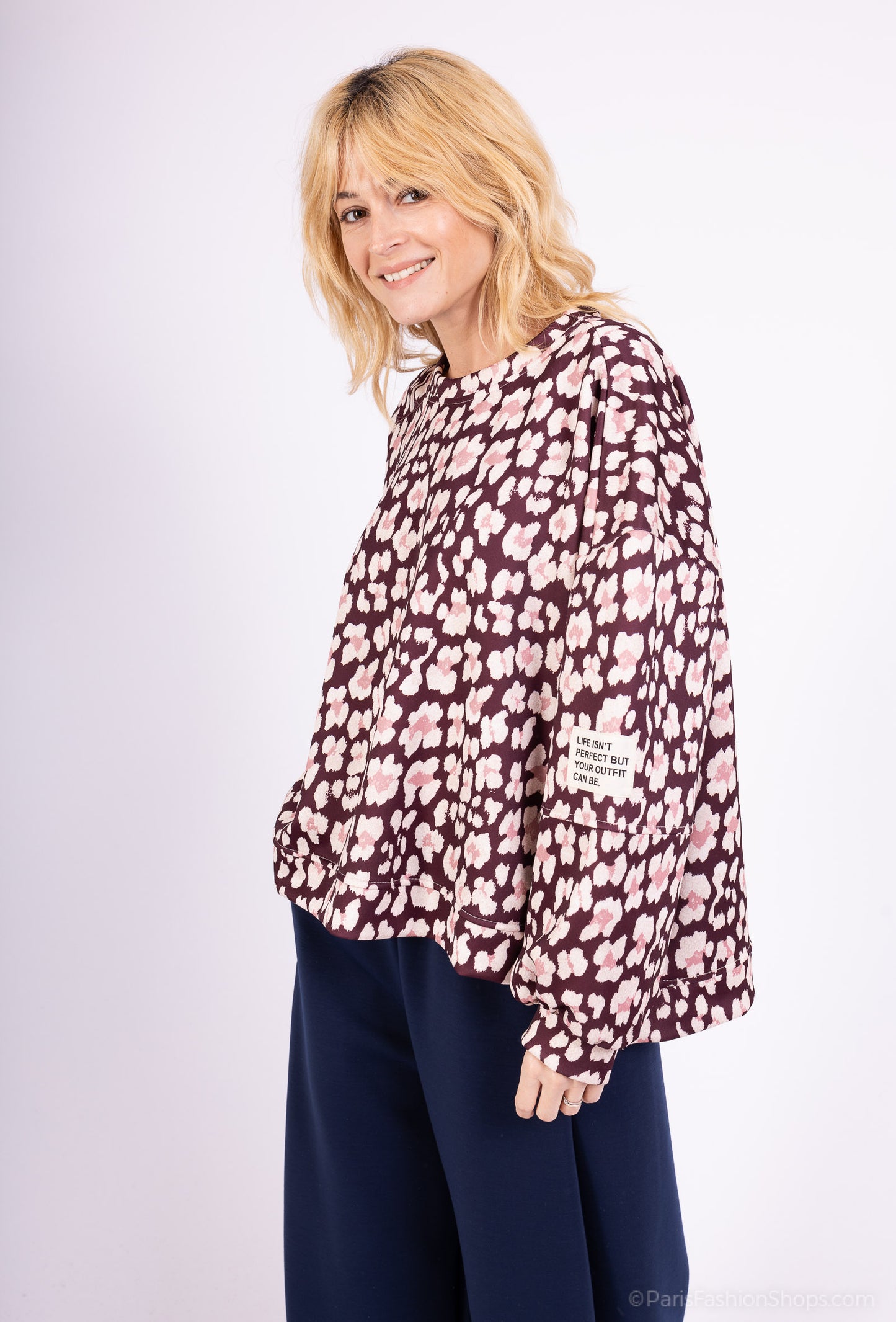 Sweat Large Stretch Col Rond Confort Motif Fleuri